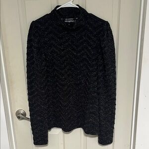 Karl Lagerfeld Black Metallic Chevron Knit Top